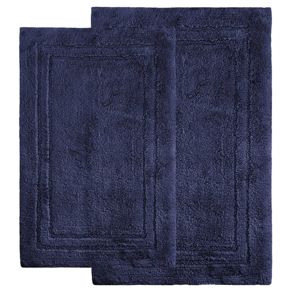 Cotton Solid 2-Piece Navy Blue Highly Absorbent Non-Slip Backing Bath Rug Set by Superior