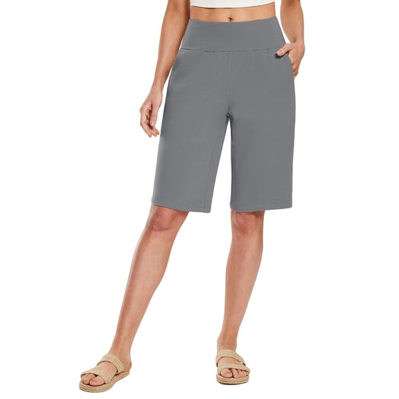 BALEAF Womens 12" Long Shorts Knee Length Cotton Bermuda Athletic Shorts Sweat Casual Lounge Walking Summer Gray M