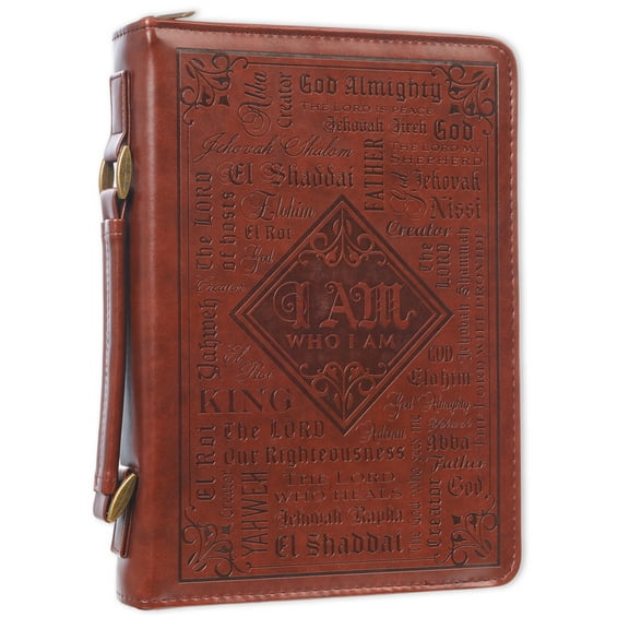 Christian Art Gifts Men's Classic Bible Cover Names of God Exodus 34:6, Brown Faux Leather, XL