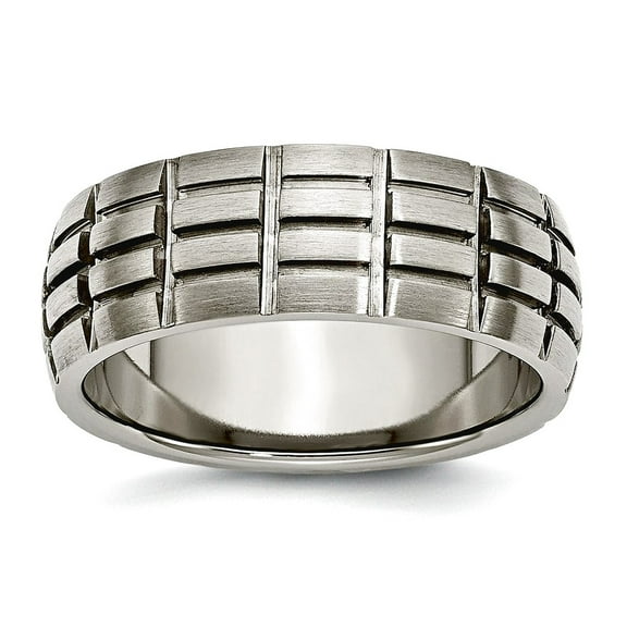Titanium Notched and Grooved 8mm Satin Band Ring Size 13 Ring for Women and Men