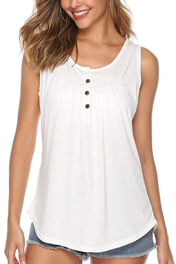 Oo Womens Summer Sleeveless Button Up Casual Loose Tank Shirts Blouses