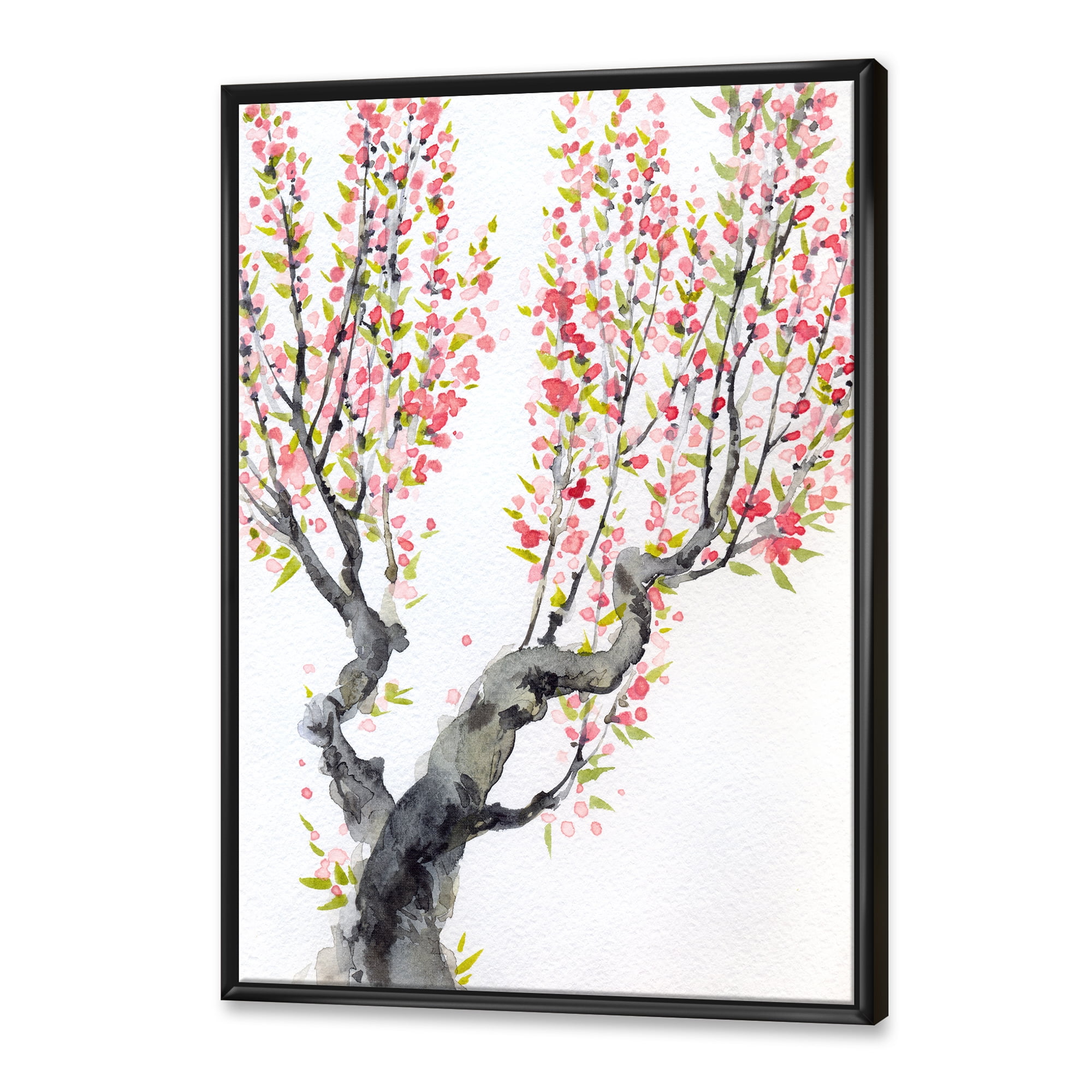 Designart 'Red Spring Flowers On Tree Branches' Traditional Framed Canvas Wall Art Print