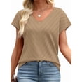 thumbnail image 3 of Short Sleeve Sweater for Women V Neck Trendy Summer Tops Travel Business Casual Outfits Khaki M, 3 of 6
