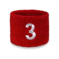 thumbnail image 2 of COUVER Embroidered White Number 3 Red Terry Cotton Athletic Wristbands 1 Pair (Mens), 2 of 11