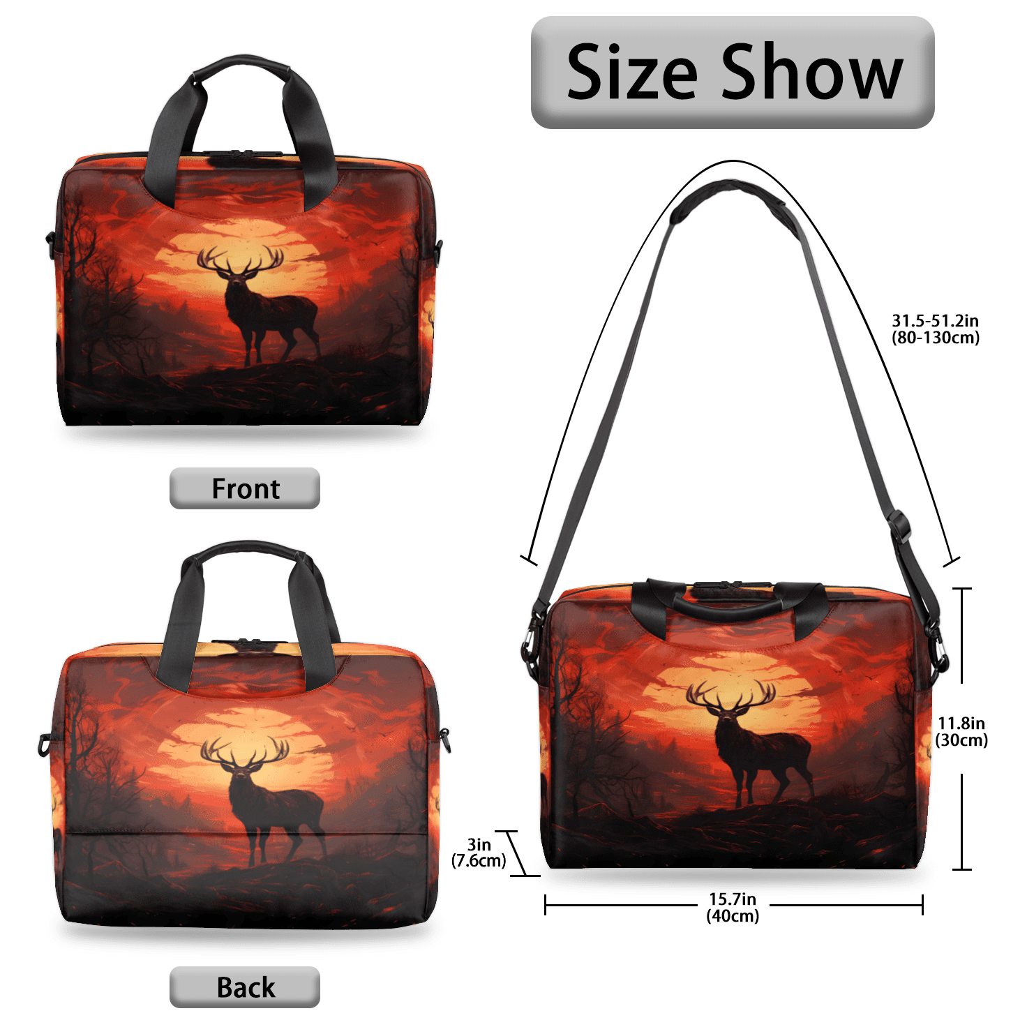 Herdesigns Deer Laptop Bag for Women Men, Computer Case Briefcase Messenger Bags, 15-15.6 inch Laptop Sleeve Shoulder Bag