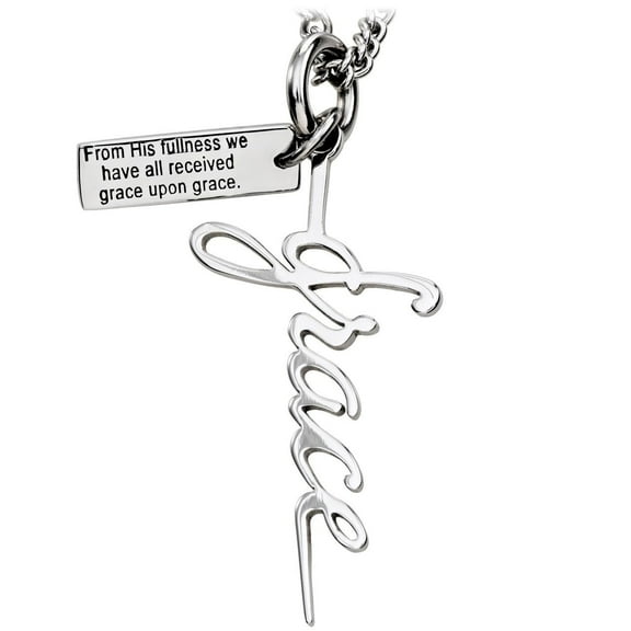 Women's Stainless Steel Grace Cross Necklace-John 1:16 by Shields of Strength