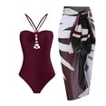 thumbnail image 2 of MKLEKYY Trajes De Baño Mujer Short Women 1 Piece Swimwear+1 Piece Cover Up Two Piece Vintage Print Swimsuit Monokini Bikini 2 Piece Swimsuits Two Piece Tankini Set 1041, 2 of 3