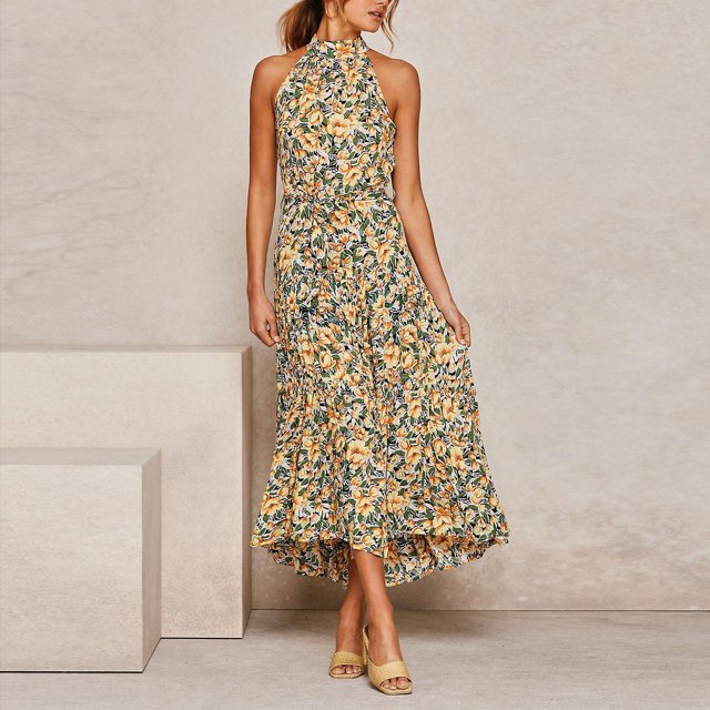 Vestido HUOGUO, a la moda, de verano, sin mangas, halter, para mujer