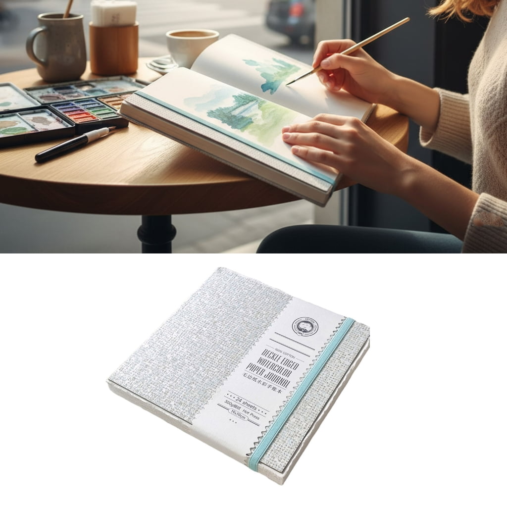 Portable Watercolor Sketchpad 24 Sheets 300GSM Paper Watercolor Paper Pad Elastic Band Closure for Sketching Painting