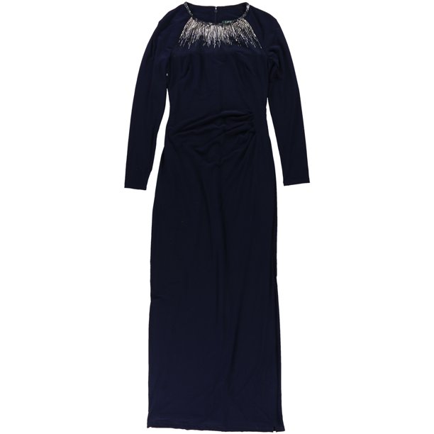 Ralph Lauren Vestido de mujer con cuentas y yugo, azul, 6 Ralph Lauren Vestido