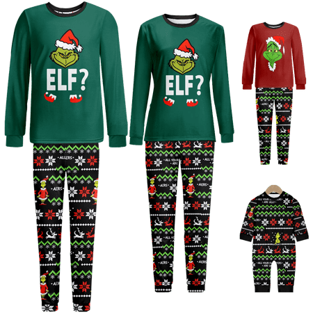 

Holiday Family Matching Christmas Pajamas Sleepwear Set Christmas Grinch Print Baby-Kids-Adult-Pet Size 2-Piece Top and Pants Bodysuits Pajamas Set