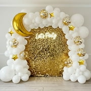 White Balloon Garland Kit 131pcs White Balloons with Moon and Star Balloons, Perfect for twinkle twinkle little star baby shower decorations & White and Gold Party Decorations