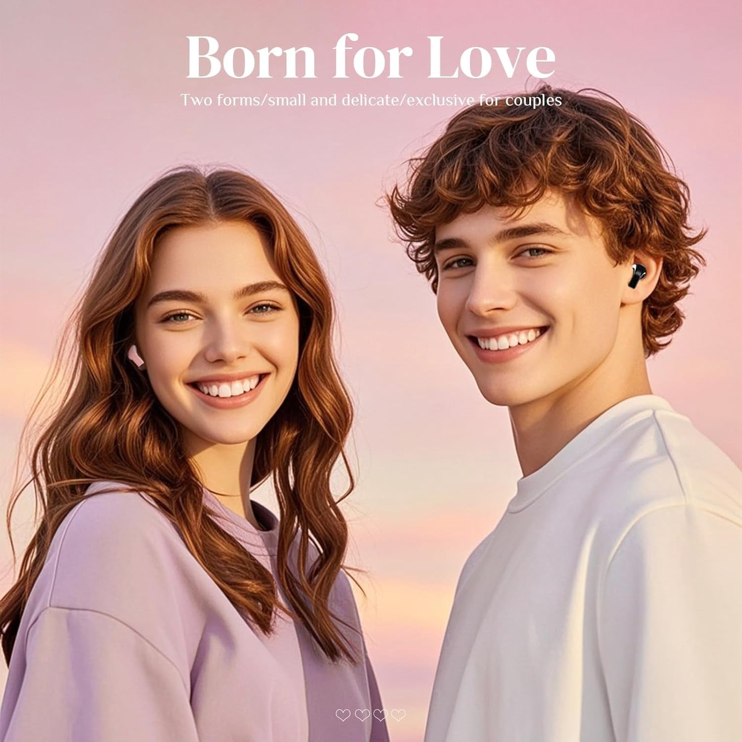 Pink Heart Wireless Earbuds for Girls Kids, Cute Small Mini Tiny Invisible Earbuds Wireless Bluetooth for Small Ears Canals Women Rose Gold Kawai Blue Tooth Ear Buds for iPhone Android, Pink