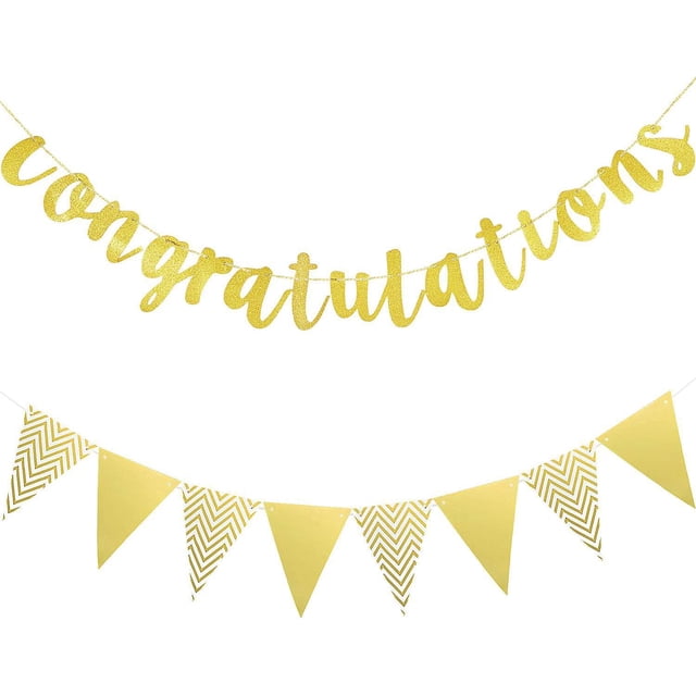 3 Pieces 2024 Gold Congratulations Graduation Banner Triangle Flag Banner Vintage Sequin Congratulations Banner Pennant for Wedding Baby Shower Graduation