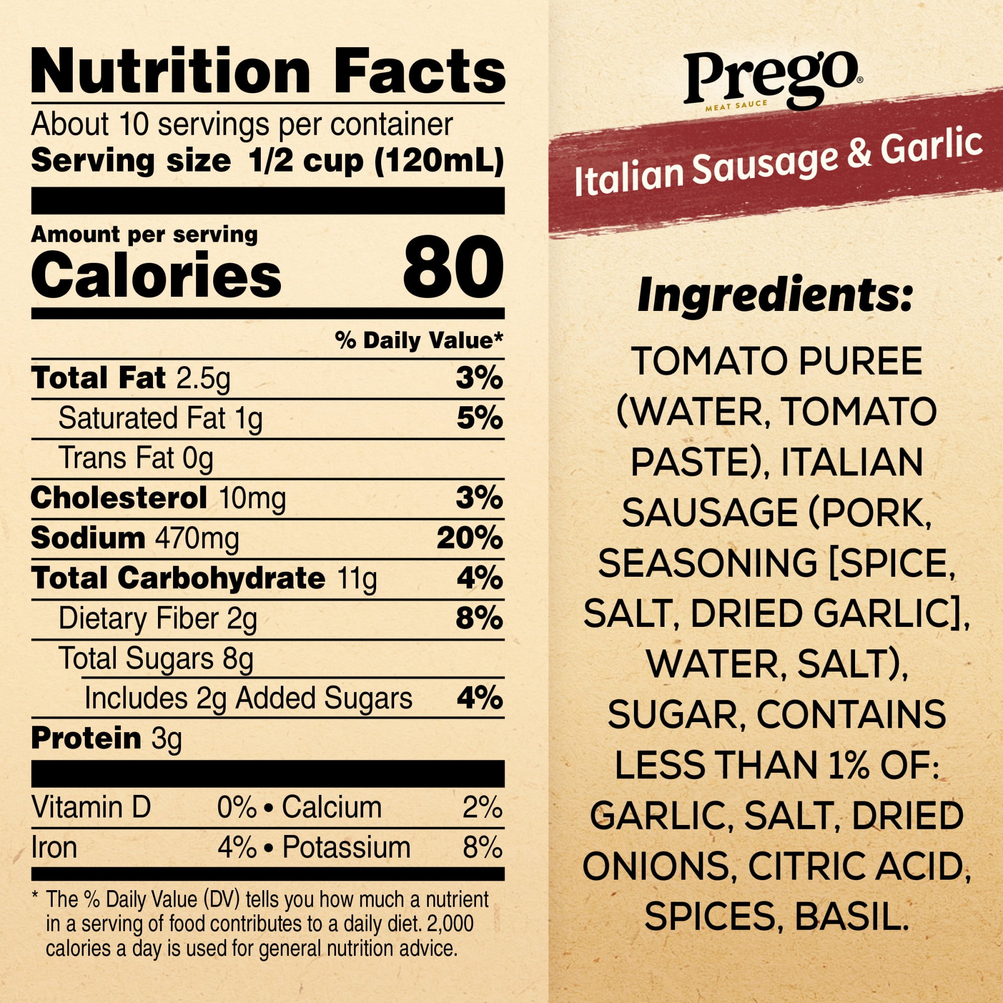 (6 pack) Prego Italian Sausage and Garlic Meat Sauce, 44 oz Jar
