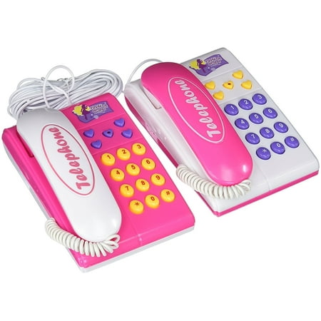 Super Cool Fashionable Twin Telephones Wired Intercom Children's Kid's Toy Telephone Set w/ 2 Telephones, Ringing Sound, Talk to Each Other, Electronic Toys,Toy Electronics For
