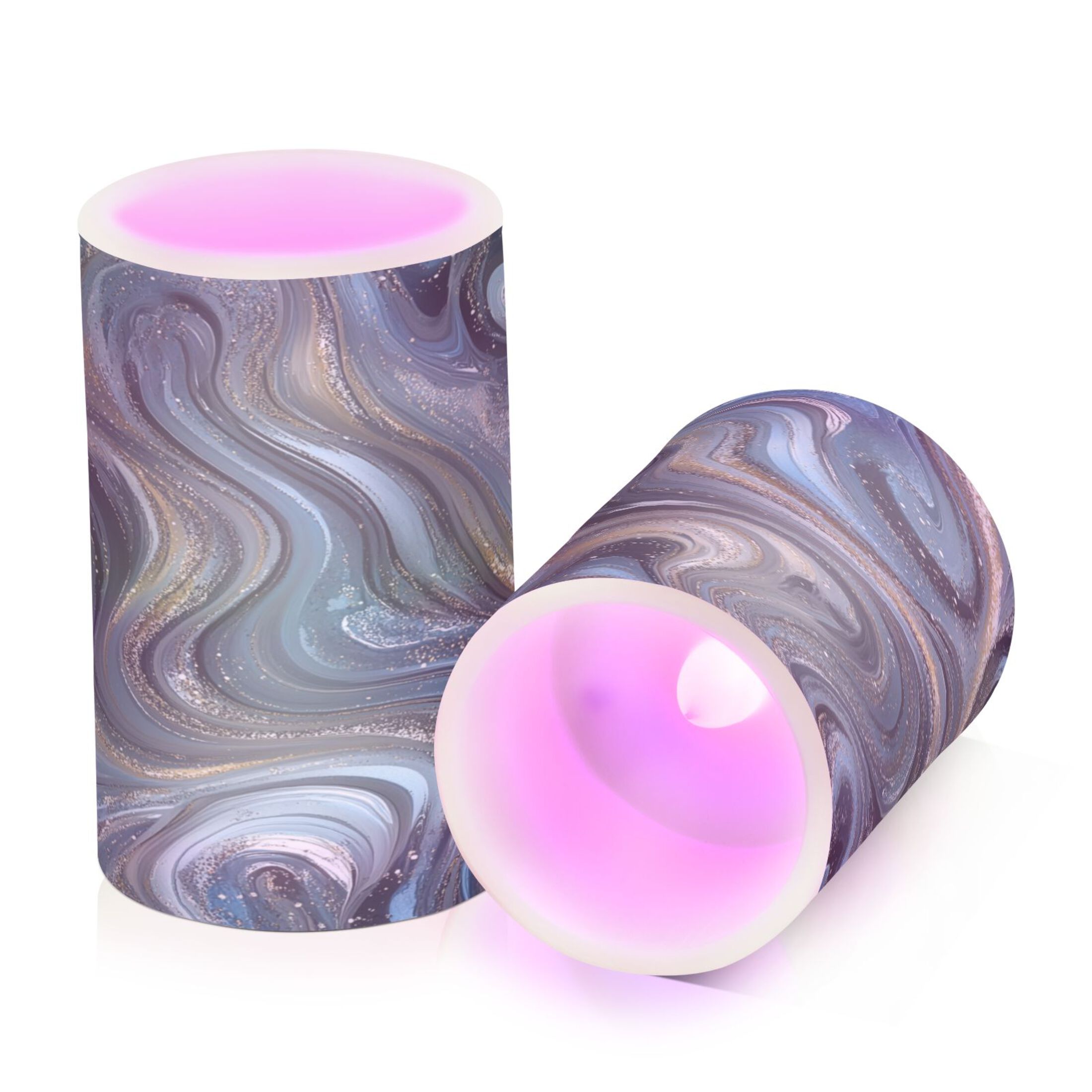 2 PCS Flameless Candles with Remote Timer LED Battery Operated Flickering Candle Light for Wedding Table Home Decoration Gifts Swirling Metal and Marble Pattern