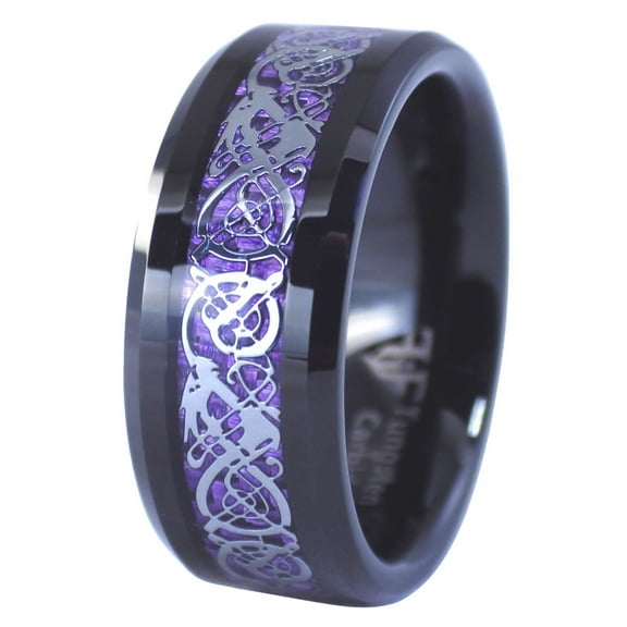Black Tungsten Celtic Dragon Rings Purple Carbon Fiber