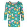 thumbnail image 5 of VKOYWKM T-Shirts Joyeuses Pâques pour Femmes Manches 3/4 Hauts Mignons Œufs Colorés Graphiques T-Shirts de Pâques Col Rond, 5 of 5
