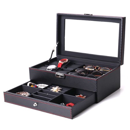 

Homeex Carbon Fiber PU Leather 5610 12 Bit Watch Box Double layer