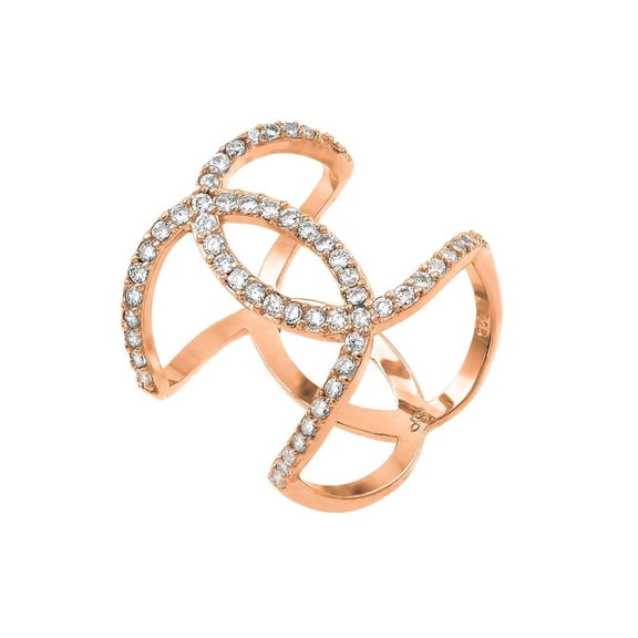 Rose Gold Plated 925 Sterling Silver Knotted Ring Band White Cubic Zirconia Jewelry Female Size 6