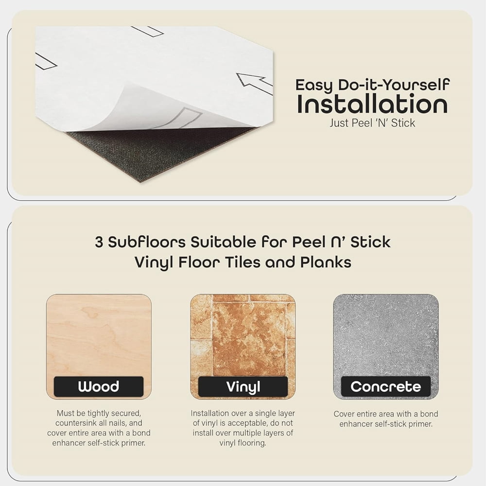 Tivoli Self Adhesive 45 Pcs Vinyl Floor Tiles, 12 x 12 inches Peel and Stick Floor Tile Stickers, Flooring Tiles for Kitchen, Dining, Bedroom, Living Room, Bathroom - Charcoal Grey Wood