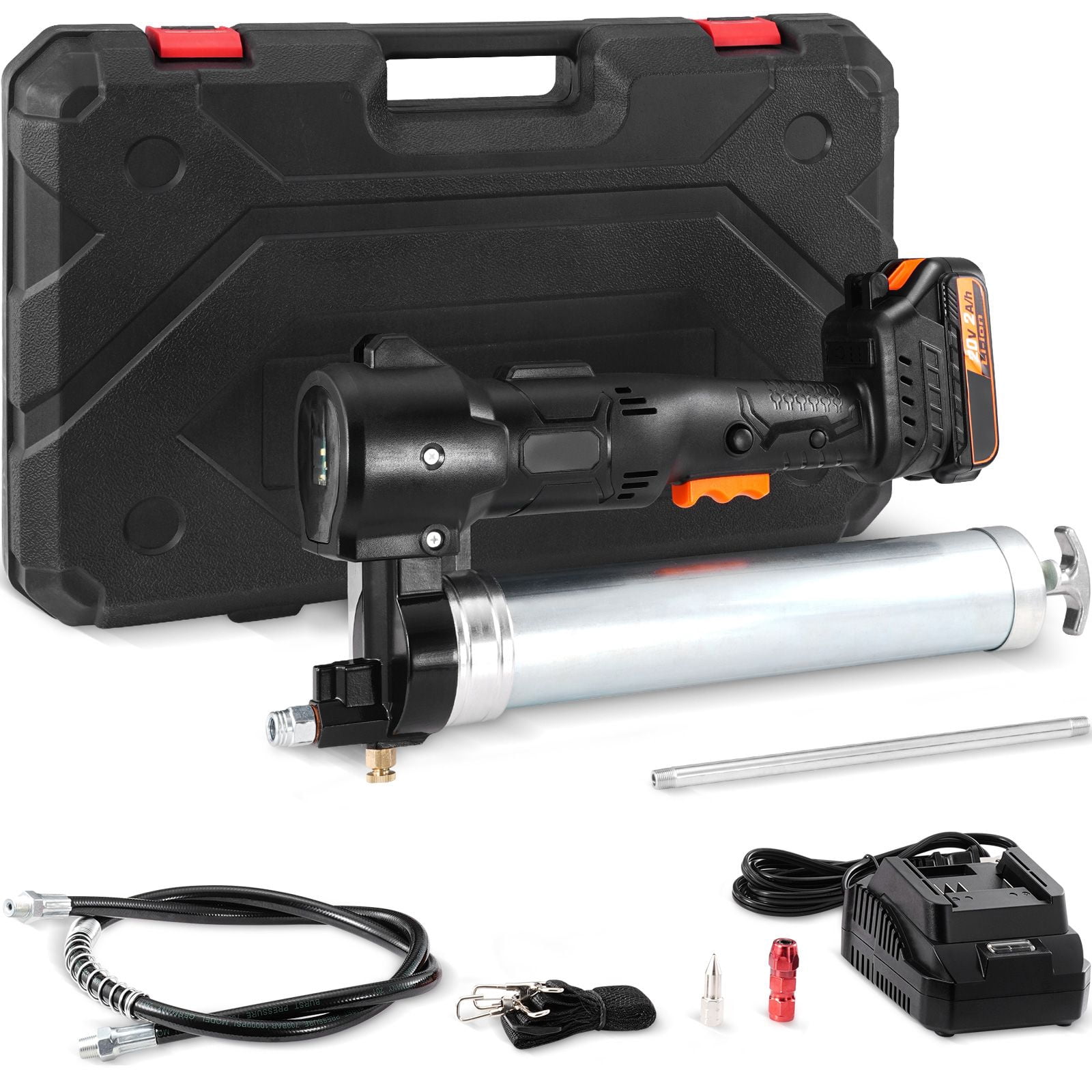 Cordless Grease Gun,20-Volt,10,000 PSI,39"Long Hose,Electric Grease Gun Kit Professional High Pressure Battery Powered Grease Gun with Carrying Case,Battery&Charger Included,Black