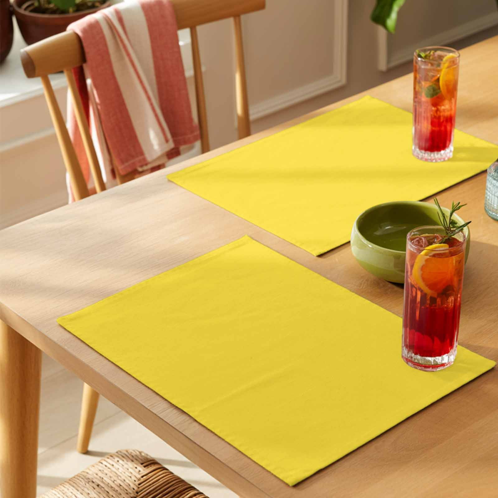 Placemat Set of 6 Bright Yellow Placemats for Dining Table Solid Color Washable Table Mats for Kitchen and Party Decor Indoor & Outdoor Use