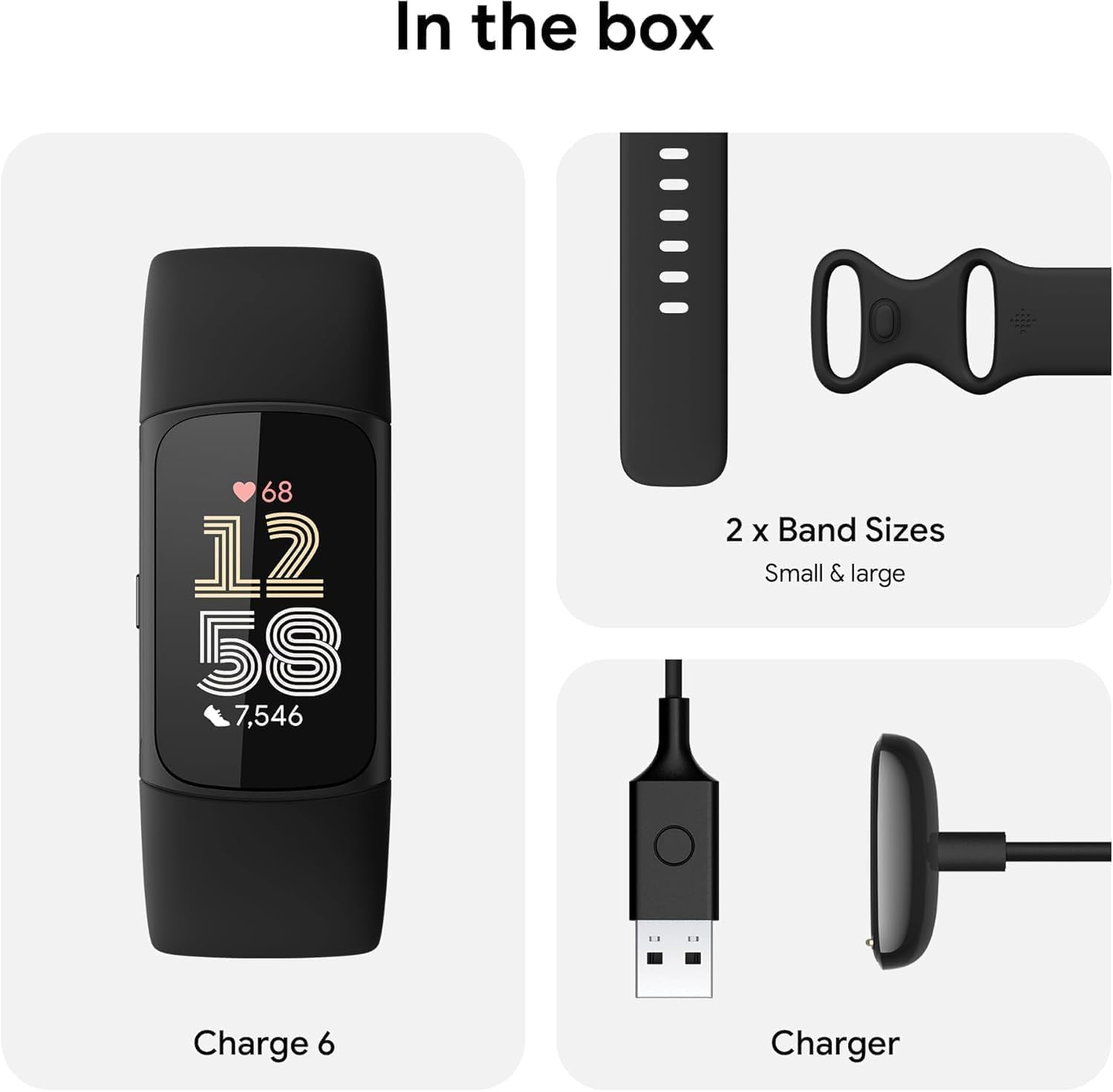 Fitbit Charge 6 Fitness Tracker – Black/Obsidian – Heart Rate, GPS, Sleep & Stress Tracking + Fast Charger, & Cleaning Cloth (Black)