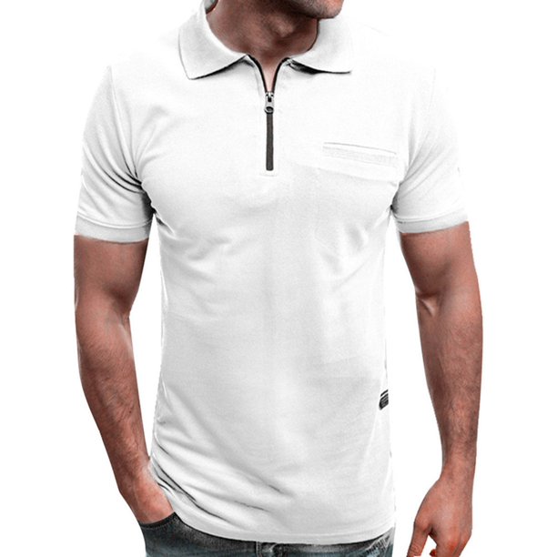 TRKIYQC Camiseta de Manga Corta para Hombres Patchwork Cuello Vuelto Cremallera Muscle Fitness Tops Verano Deportes Casual Slim Fit Camisas TRKIYQC moda