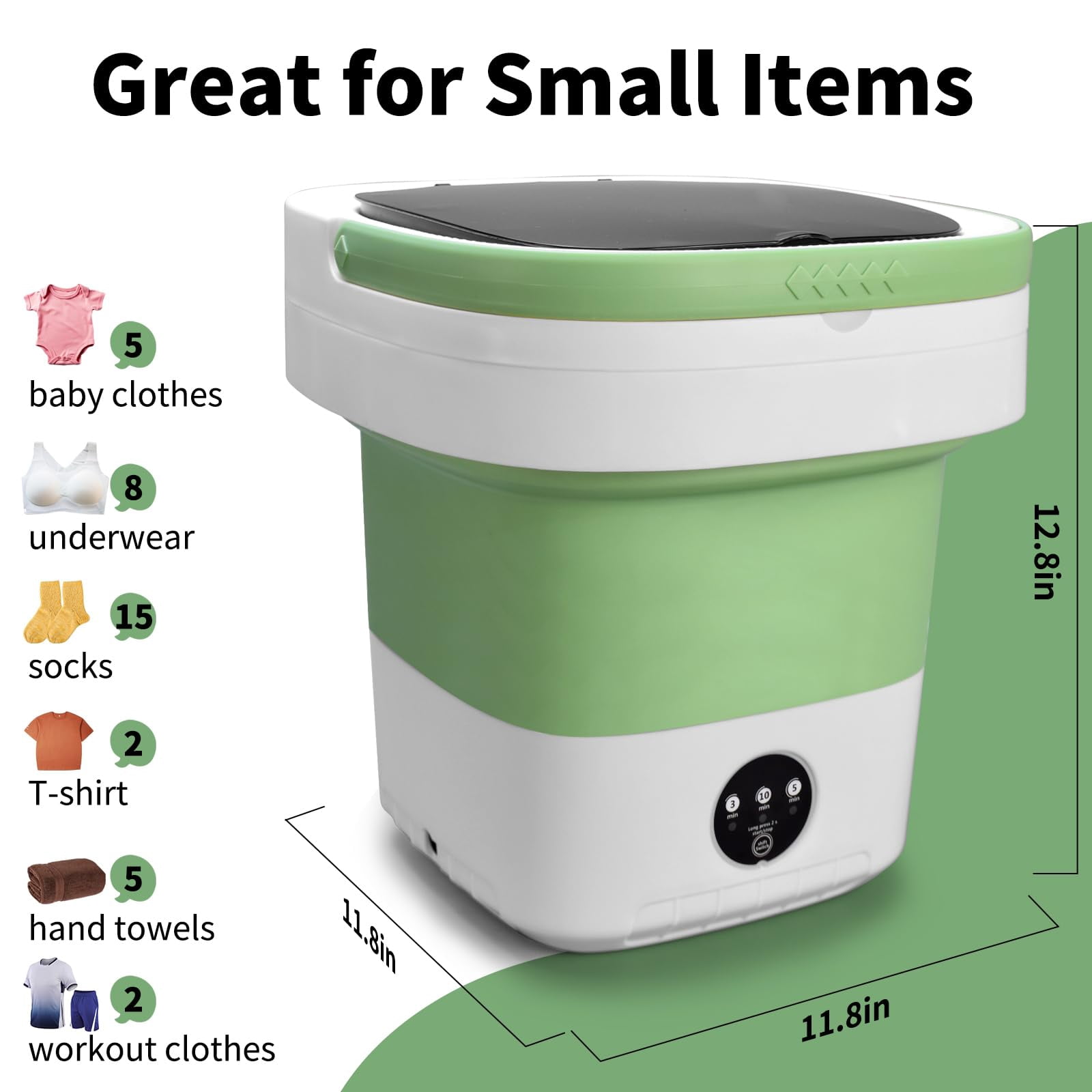 Portable Washing Machine 16L Large Capacity, Upgraded Portable Washer with 3 Cleaning Modes, Deep Cleaning Small Washer for Travel, Camping, Apartments, Dorms, Hotels (Green)