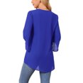thumbnail image 3 of INSPIRE CHIC Women's High Low Tops Dressy Casual 3/4 Bell Sleeve V Neck Asymmetrical Hem Shirt Chiffon Blouse M Royal Blue, 3 of 6