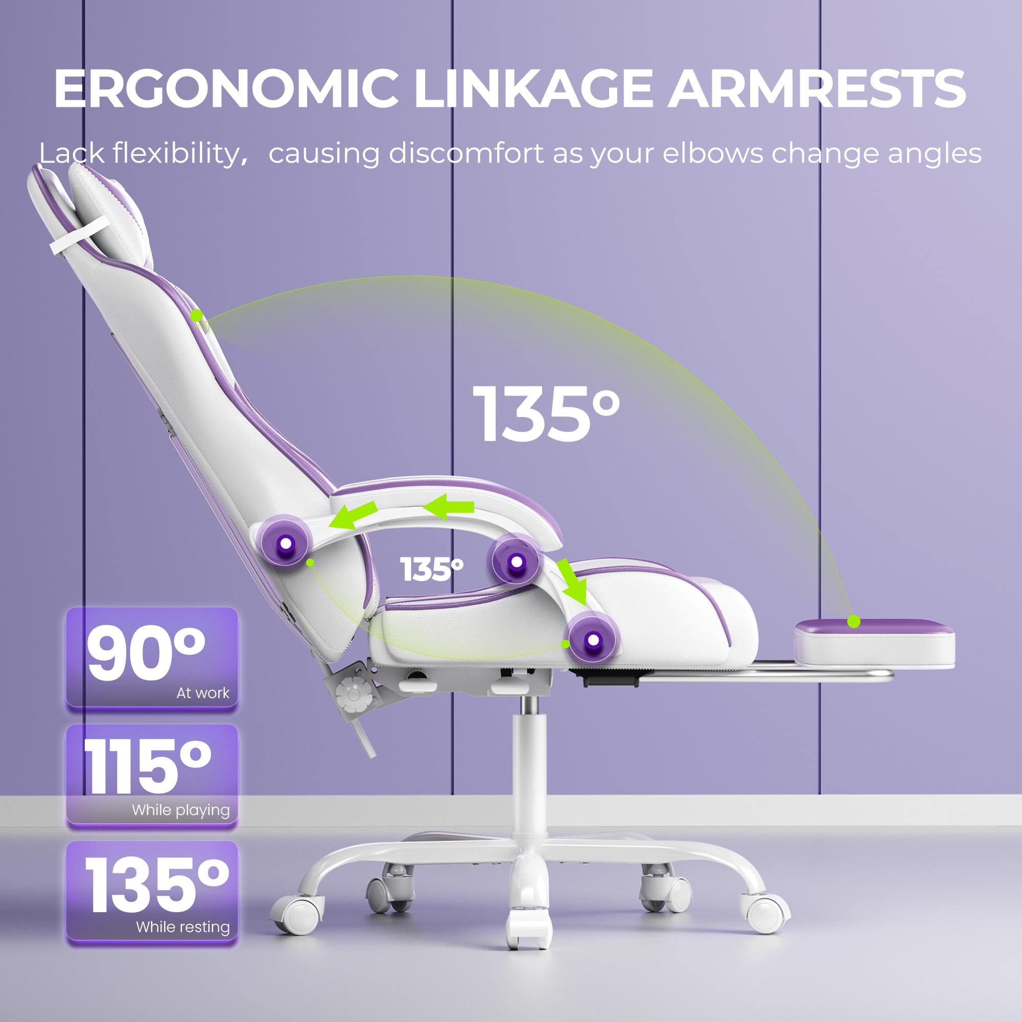 Gaming Chair, Seenda Video Game Chair with Footrest and Lumbar Support, Ergonomic Computer Chair Height Adjustable with Swivel Seat and Headrest