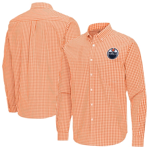 Men's Antigua Orange Edmonton Oilers Ellis Tri-Blend Long Sleeve Button-Down Shirt