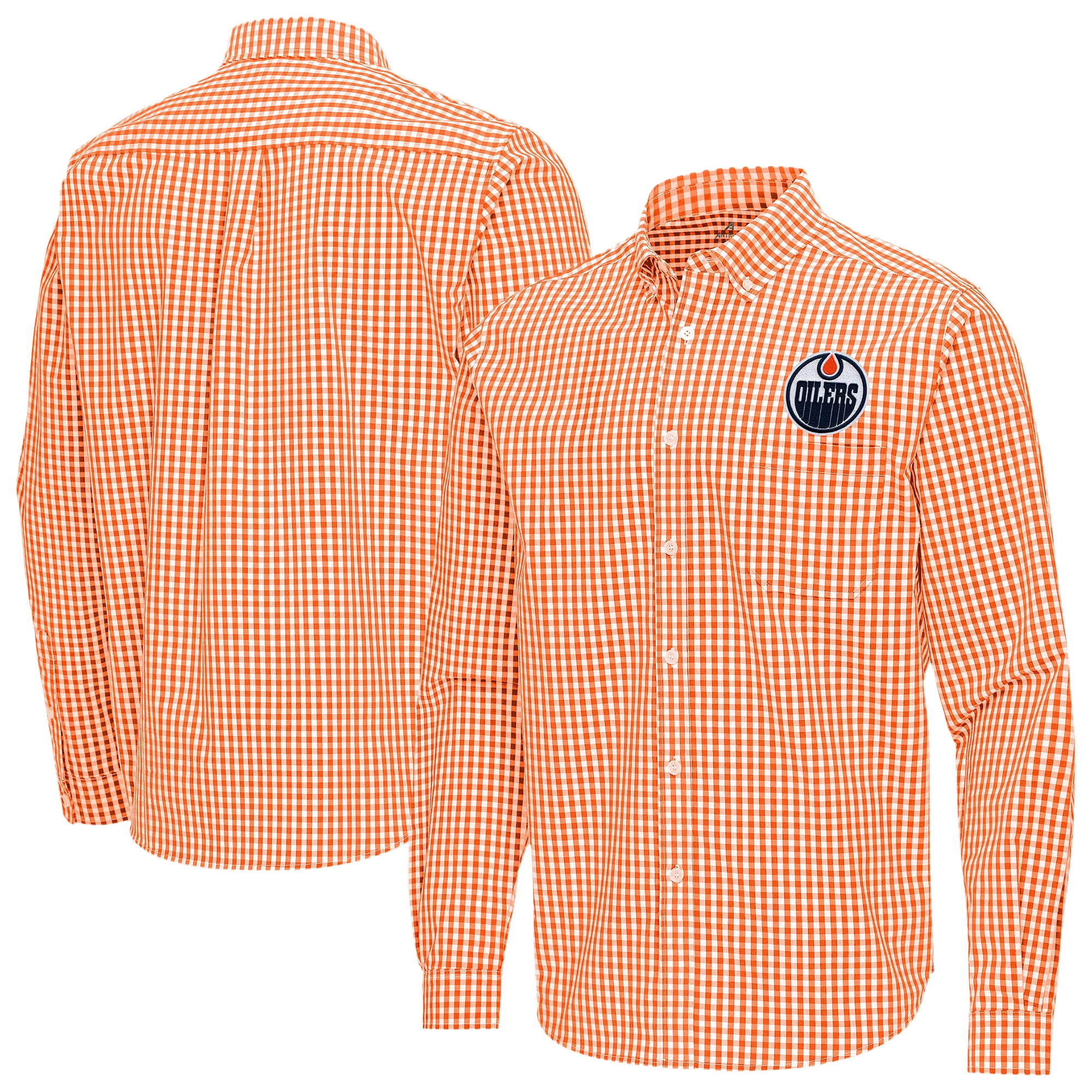 Men's Antigua Orange Edmonton Oilers Ellis Tri-Blend Long Sleeve Button-Down Shirt