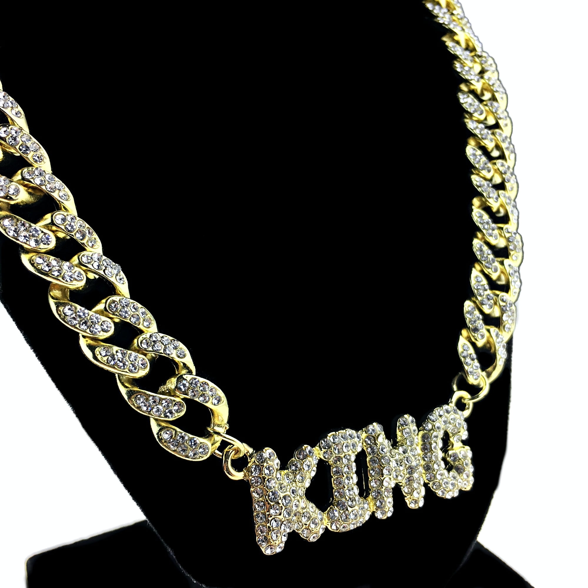 King Chain Cuban Link Blinged Bubble Letters Gold Finish Hip Hop