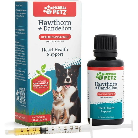Herbal Petz Hawthorn   Dandelion for Cats & Dogs - Herbal Health Supplement, Circulation, Healthy Heart, Fluid Balance, 1 Fluid Ounce Glass Bottle, Manufactured in The USA