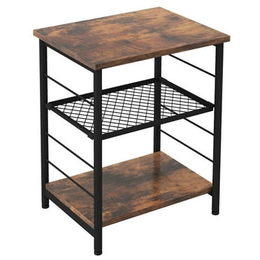 Resenkos 3-Tier Industrial Side Table with Adjustable Mesh Shelf-Rustic Brown, Nightstand Small Side Table, End Table for Bedroom Living Room