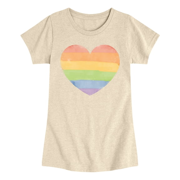 Instant Message - Rainbow Heart -Youth Girls Short Sleeve T-shirt Fitted Short Sleeve Graphic T-Shirt