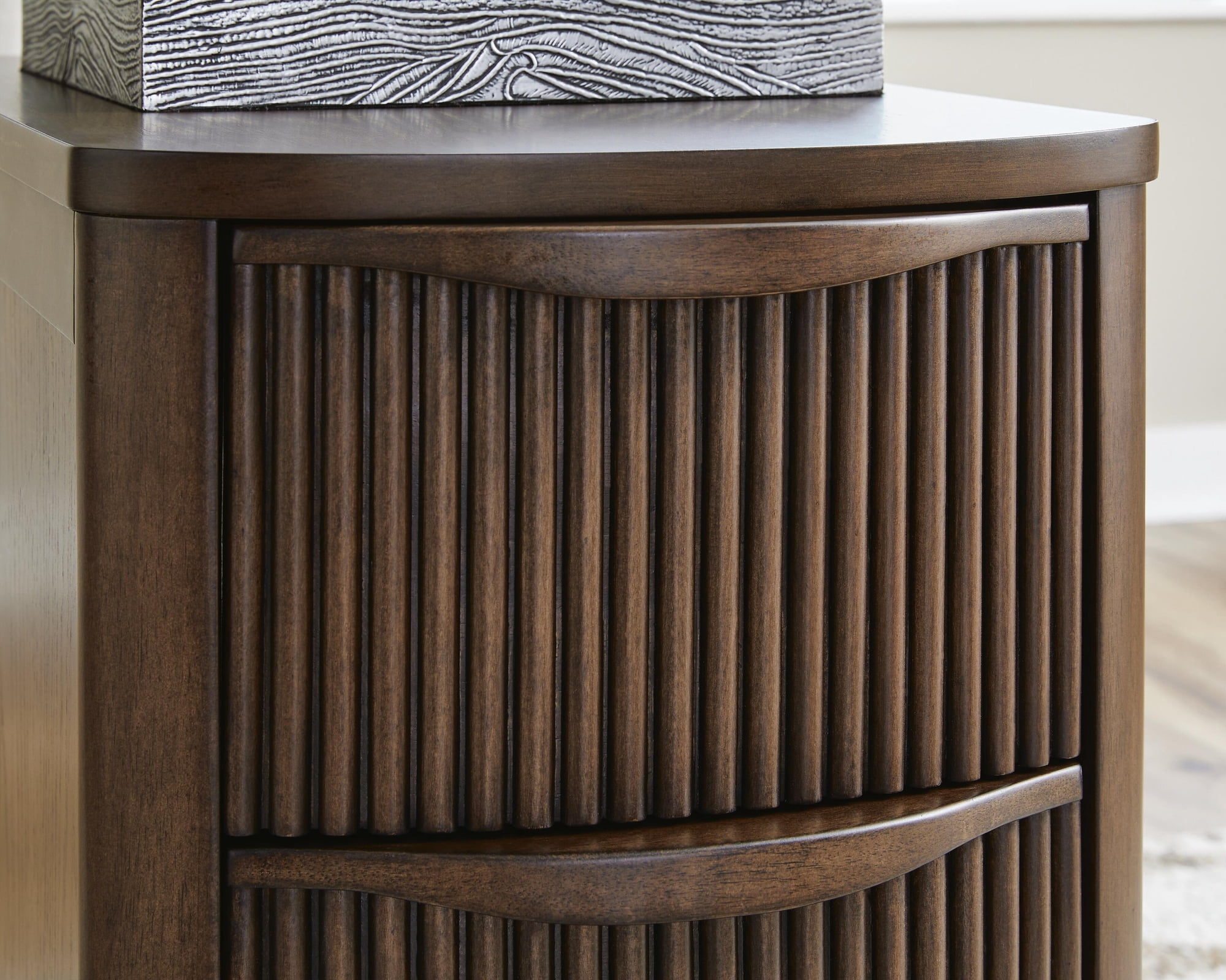 Camdill Chairside End Table with USB Charging Ports and 3 Drawers, Dark Brown Wood Finish