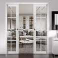 thumbnail image 6 of Sliding French Double Pocket Doors 36 x 80 inches | Planum 2010 Matte Black with Frosted Glass | Kit Trims Rail Hardware | Solid Wood Interior Bedroom Sturdy Doors, 6 of 7
