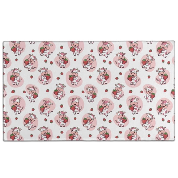 Pink Cow Strawberry Pattern Door Rugs,Washable Non Slip Door Mats Indoor,Decorative Door Mats,Entry Mat Indoor for Entrance,Bedroom,Kitchen,Bathroom,17"x30"