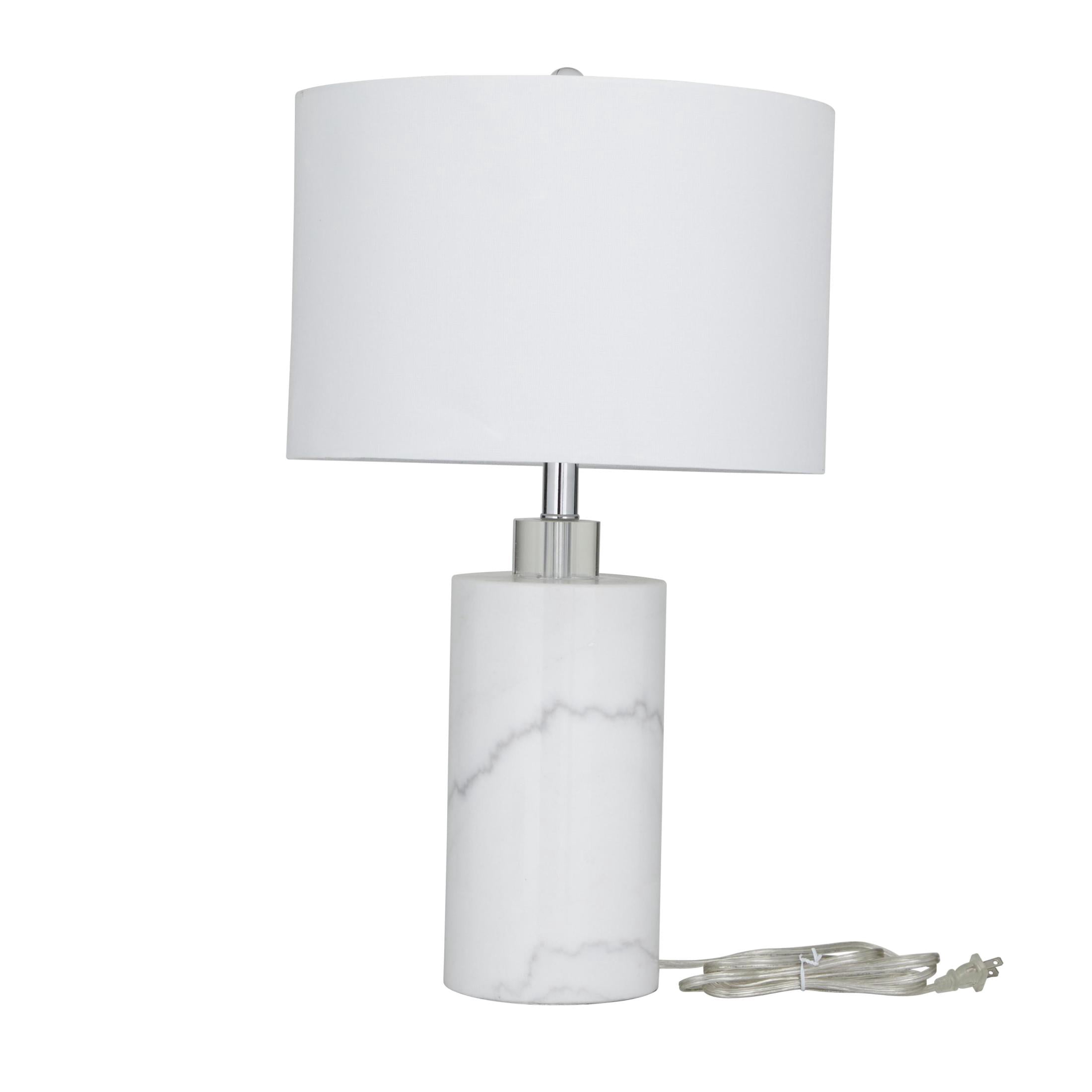 DecMode 26" Thick Stand White Table Lamp with White Cotton Shade