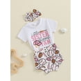 thumbnail image 3 of Suealasg Baby Girl Summer Clothes Short Sleeve Letter Print T-Shirt Tops Baseball Print Shorts Headband Sets 3 6 12 18 24 Months Infant Girl 3Pcs Casual Outfits, 3 of 7