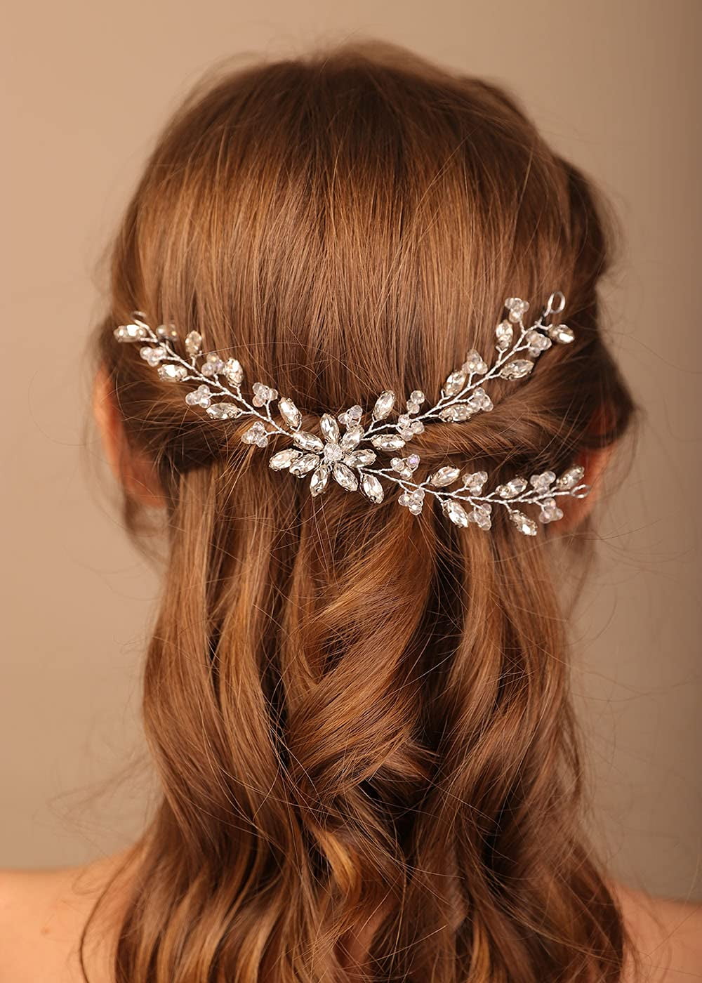 Simsly Bride Crystal Wedding Hair Vine Silver Bridal Headpiece Wedding Headband Hair Accessoriesfor Women and Girls 