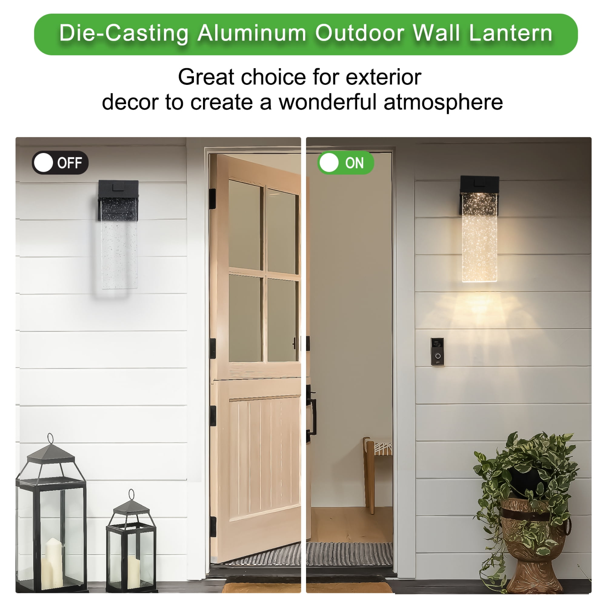 Jopath 2-Pack Outdoor Wall Light Fixture, Weatherproof LED Wall Sconce with Bubble Crystal and Light Sensor for Porch, Patio, and Garden