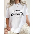 thumbnail image 2 of 1 Pce T-Shirt Graphique Maryland Ocean City Est. 1875, Col Rond Décontracté Manches Courtes, Tissu Polyester Extensible, Haut de Mode Toutes Saisons pour Femmes, 2 of 8