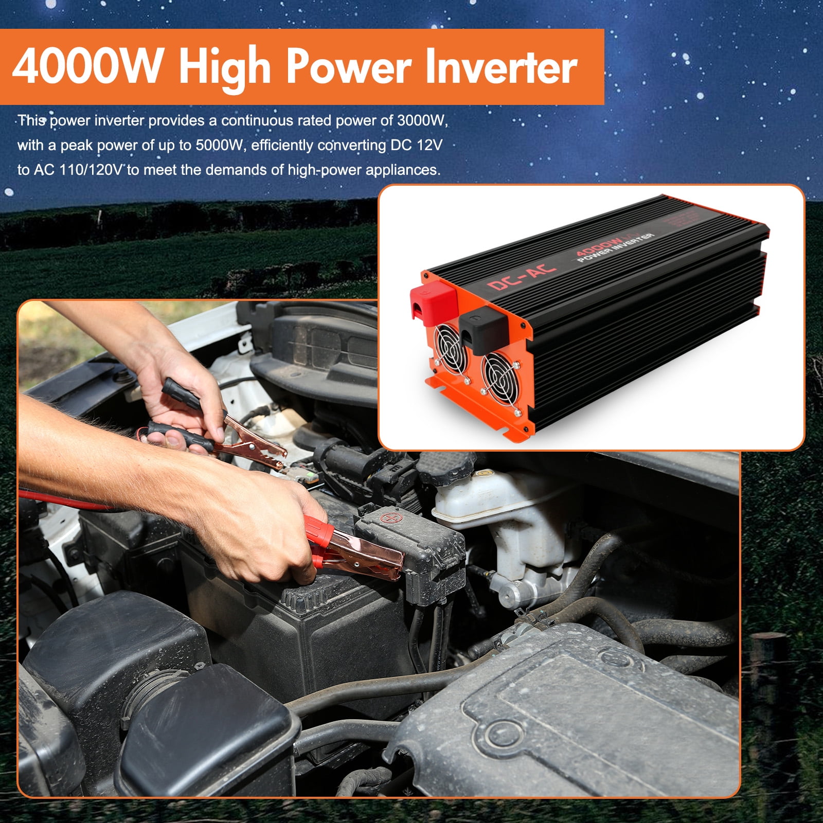 4000 Watt Power Inverter 12V DC to 110V/120V AC Converter Car Inverter with LCD Display