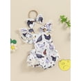 thumbnail image 3 of Nygoyerh Baby Girls Summer Cute Romper 3M 6M 12M 18M Chicken Print Lace Trim Ruffled Sleeve Jumpsuit Newborn Infant Casual Square Neck Bodysuit with Headband, 3 of 9