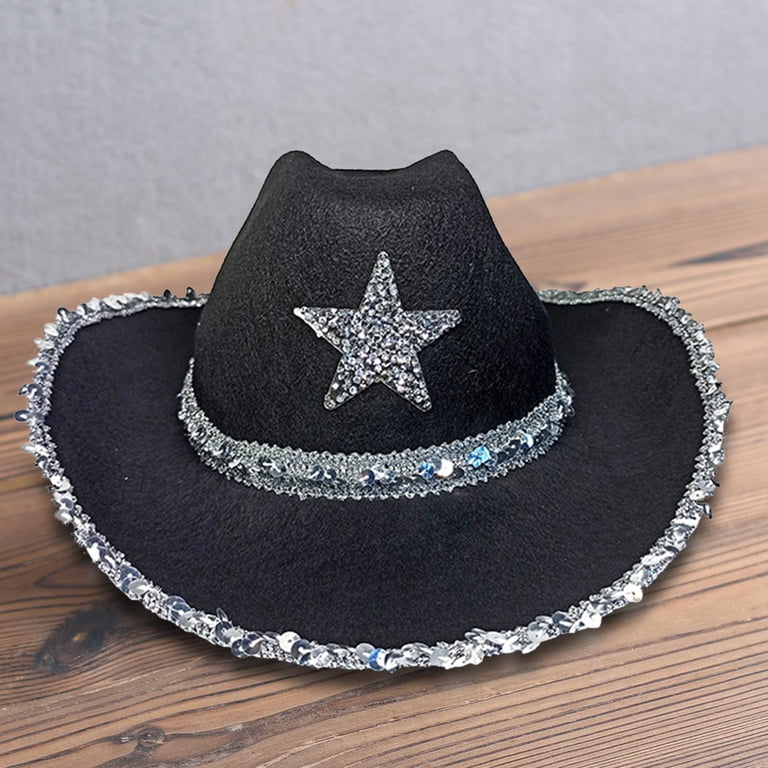 6281 Women\'s Fedora Sequin Cowboy Hat Wide Brim Western Cowgirl Hats Black Sparkly Rhinestone-Cowboy Hat for Women - Black-Glitter  main image 2